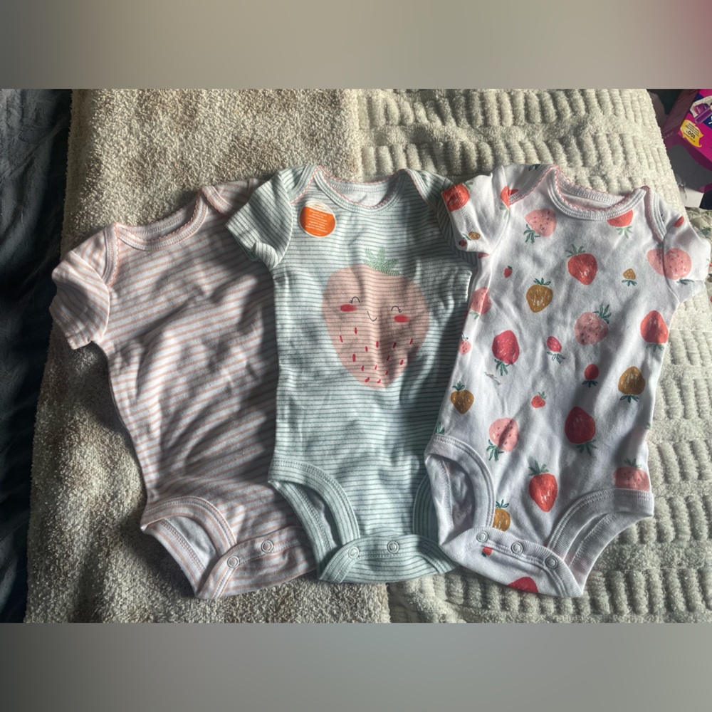Carter's Pink, Green, and White Baby One Pieces
